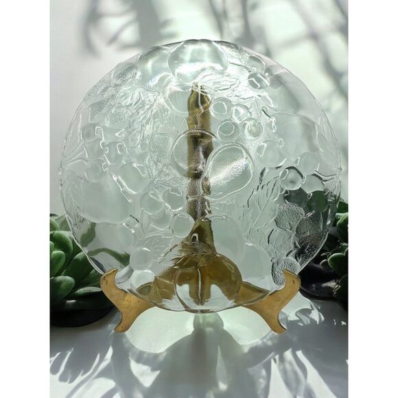 Vintage 90's Libbey Orchard Fruit Green Glass Serving Platter Cake Plate - Picture 4 of 7